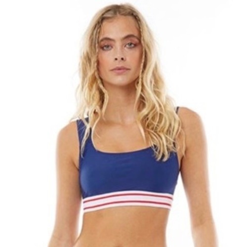 Brave Soul London Women Blue Striped Sporty Scoop Neck Bikini Top XS